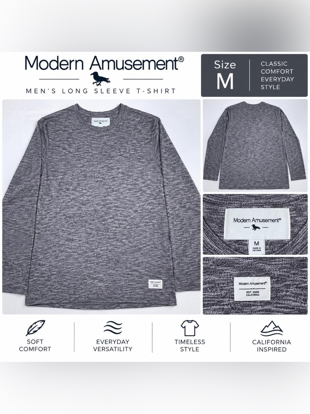 Modern Amusement Men's Long Sleeve Heathered Gray Crewneck
